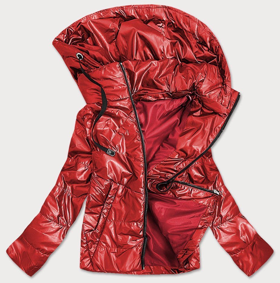 Błyszcząca damska kurtka z kapturem czerwona (b9575)