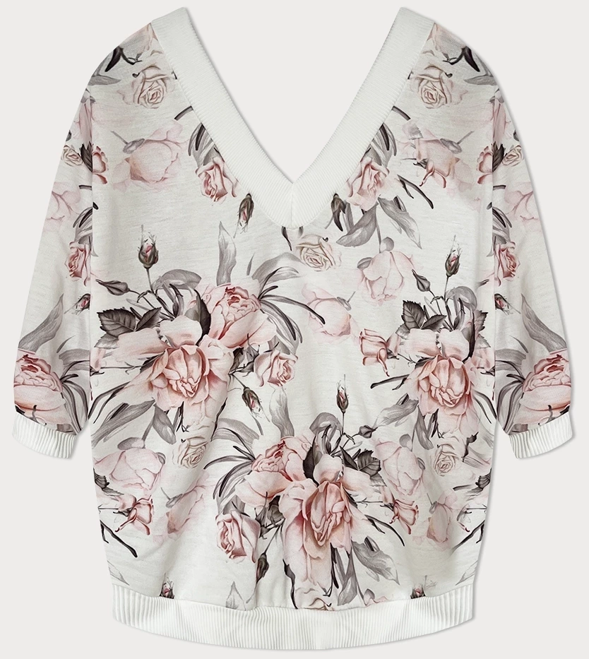Damska bluzka w kwiaty różowo-szara (10616)