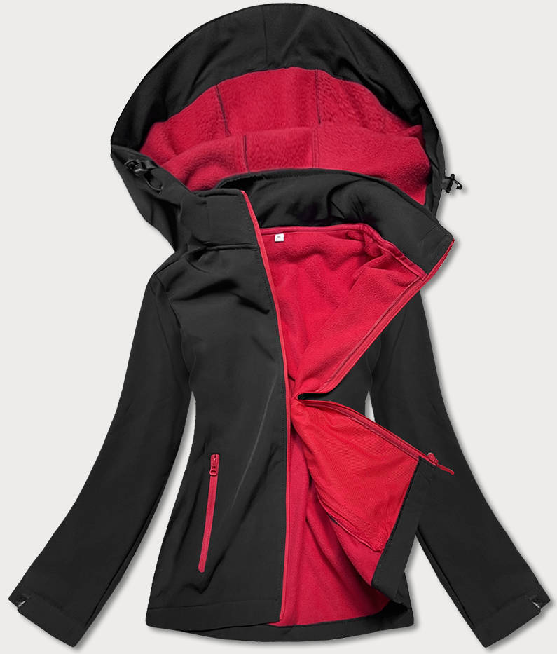 Damska kurtka na polarze czarno-czerwona (HH017-1-5)