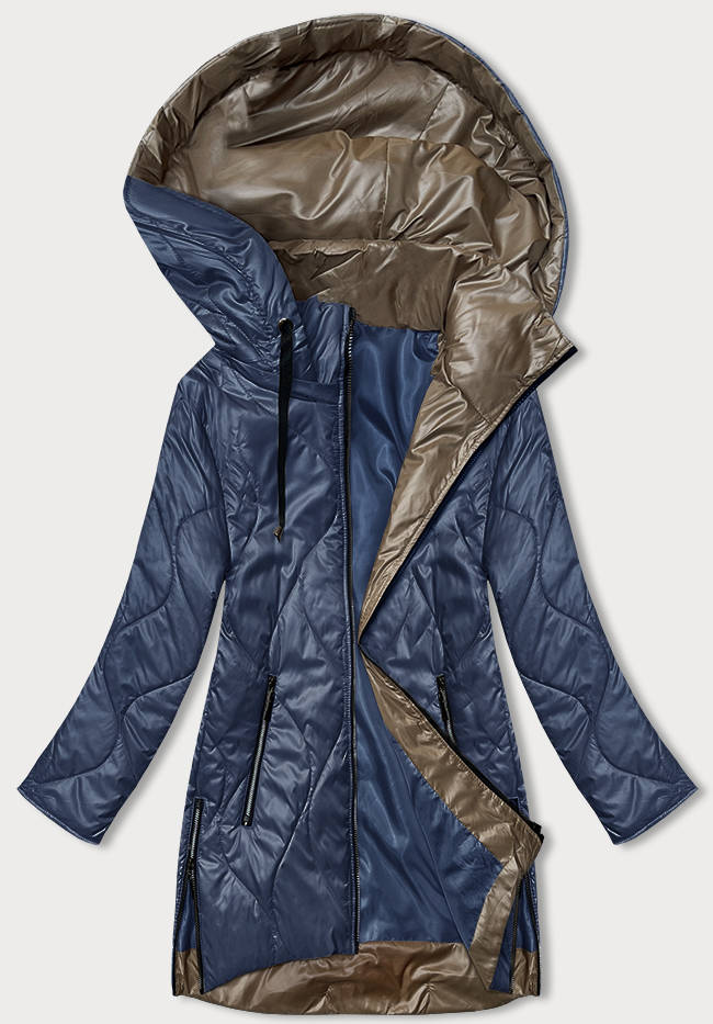 Damska kurtka z odpinanym kapturem ciemna niebieska (B8218-72)