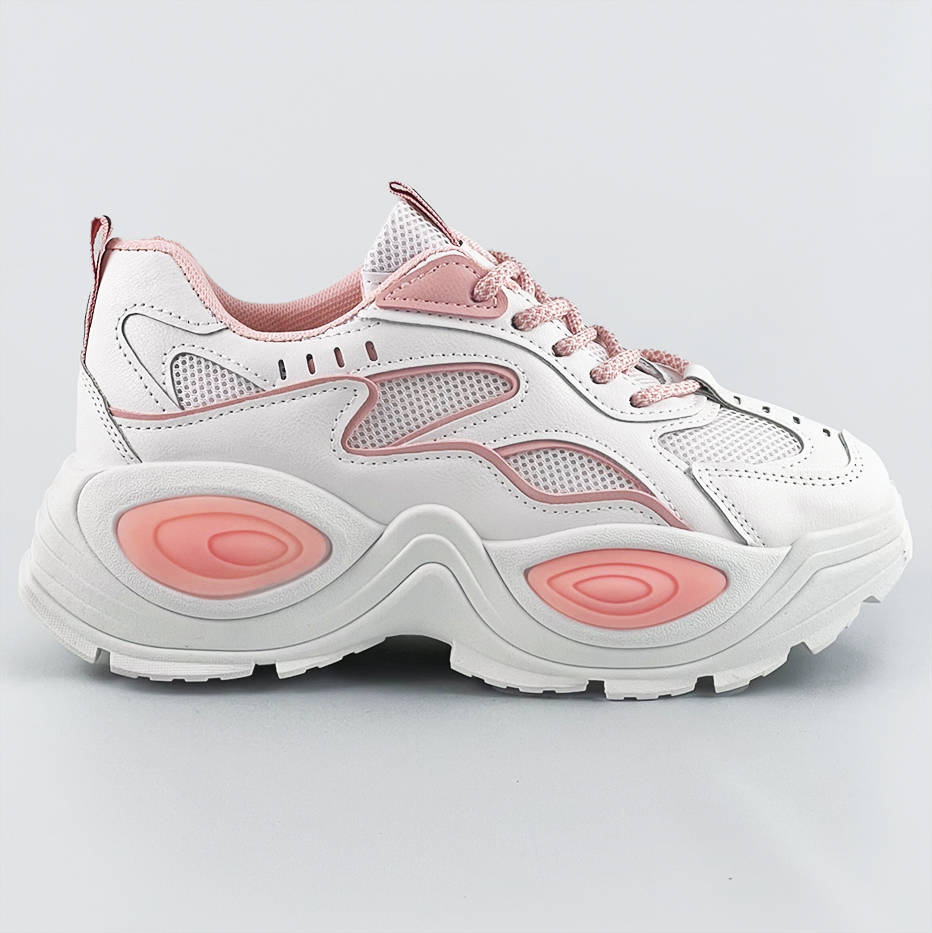 Damskie buty sportowe na grubej podeszwie biało-różowe (ra15)