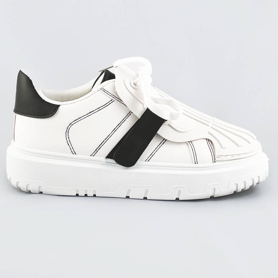 Damskie buty sportowe z nakładką na sznurowadła biało-czarne (ra2049)