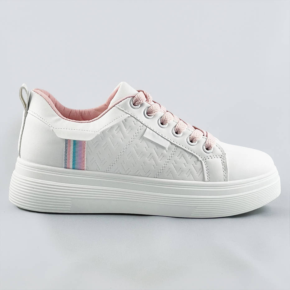 Damskie sneakersy sznurowane biało-różowe (c1029)