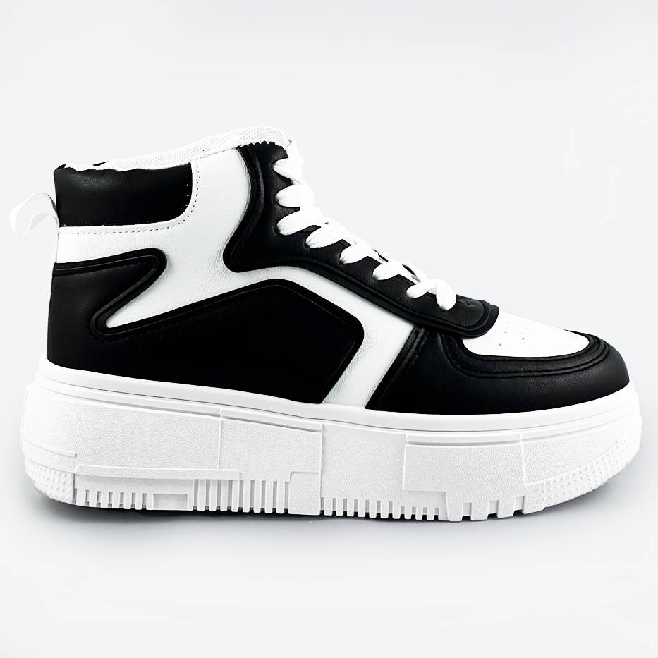 Damskie sneakersy za kostkę biało-czarne (ms-52)