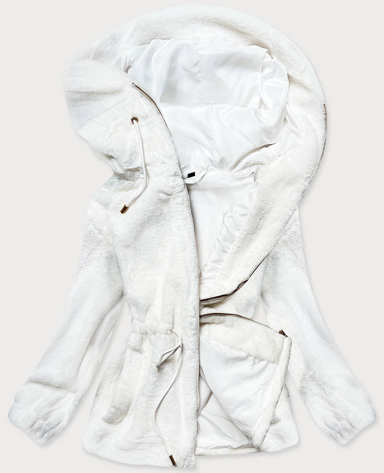 Futrzana kurtka damska z kapturem biała (br9596-26)