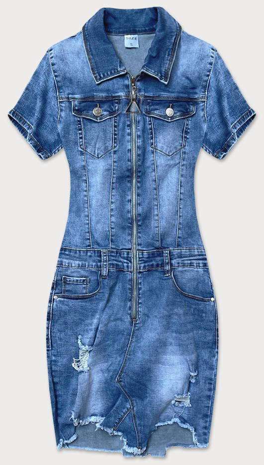 Jeansowa sukienka z przetarciami niebieska (GD6629)