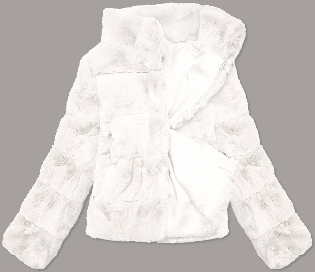 Krótka kurtka damska ze stójką futerko biała (br9749-26)