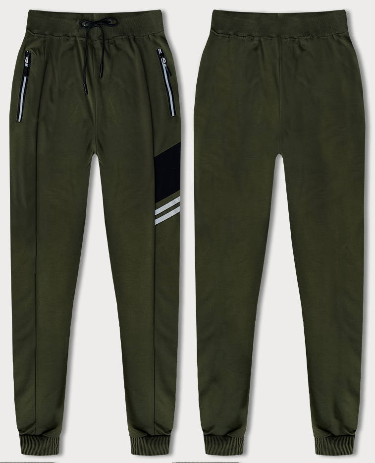 Męskie spodnie dresowe z kolorowymi wstawkami khaki (8K206B-29)