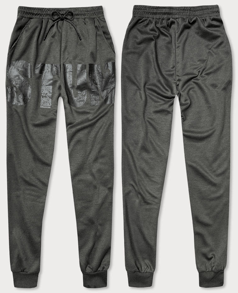 Męskie spodnie dresowe z nadrukiem ciemny szary (8K191)