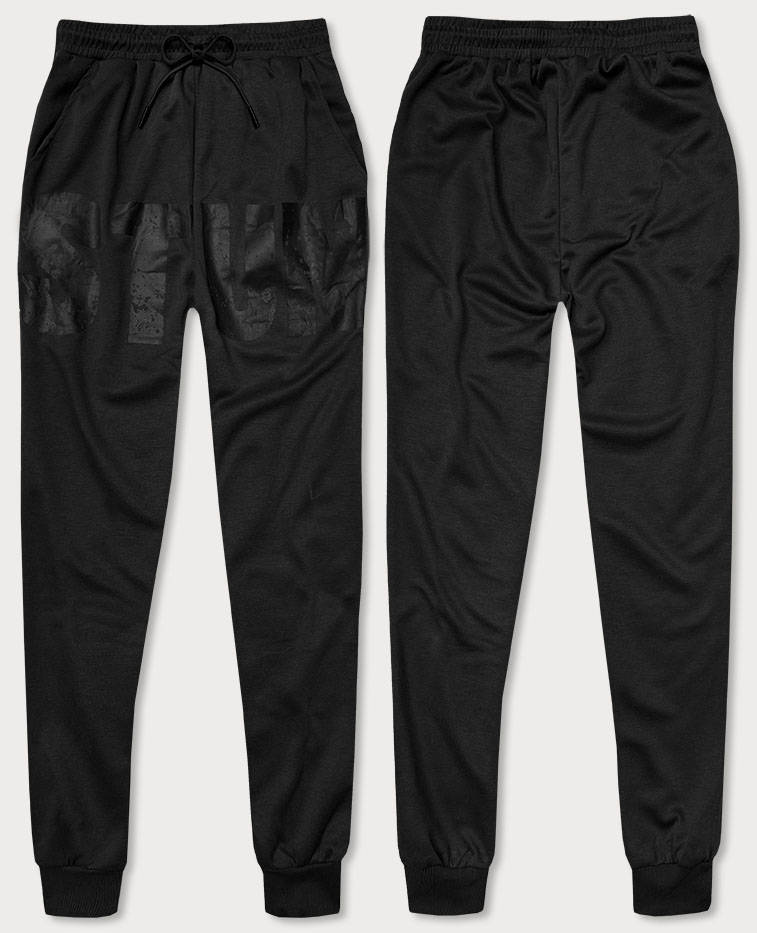 Męskie spodnie dresowe z nadrukiem czarne (8K191)