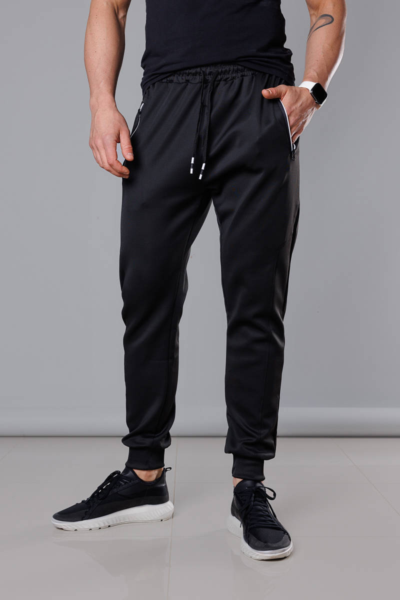 Męskie spodnie dresowe ze ściągaczami czarne (8K167)