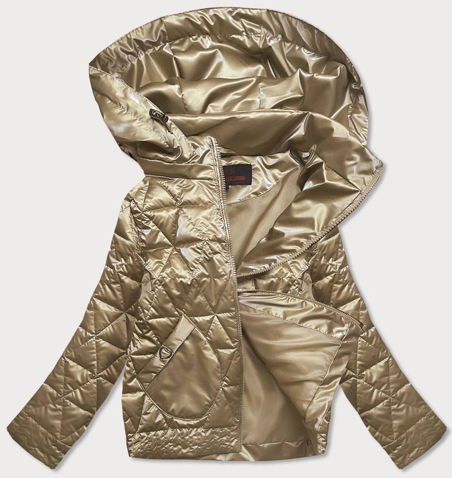 Metaliczna kurtka damska z kapturem złota (2021-01)