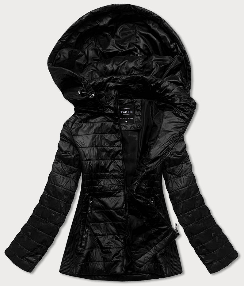 Pikowana kurtka damska z elastycznymi wstawkami czarna (rqw-7012)