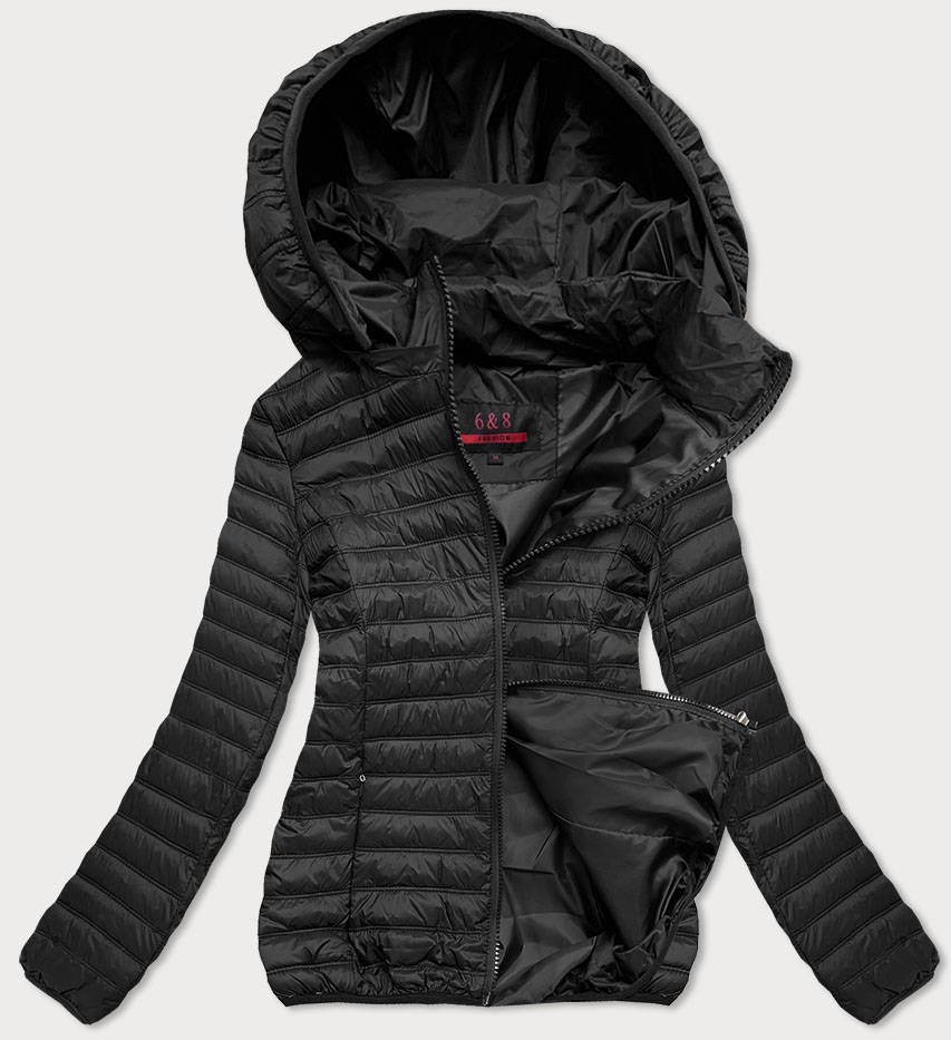 Pikowana kurtka damska z kapturem czarna (2021-09)