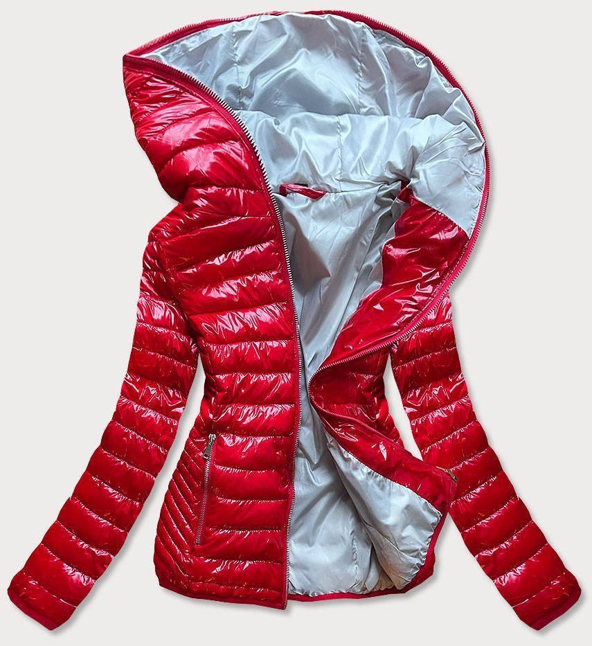Pikowana kurtka damska z kapturem czerwona (b9561)