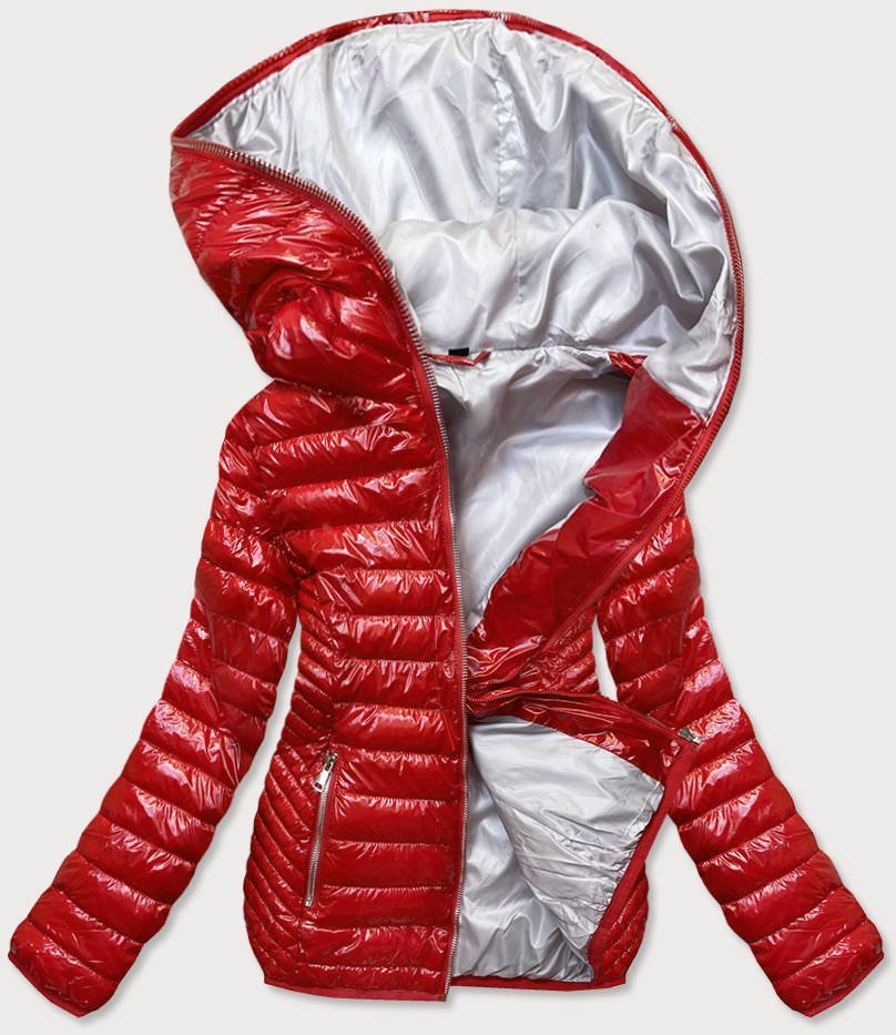 Pikowana kurtka damska z kapturem czerwona (b9752)