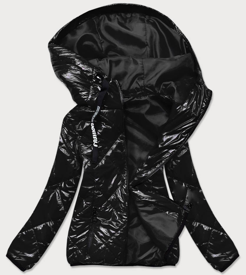 Pikowana kurtka z kapturem czarna (br9776)