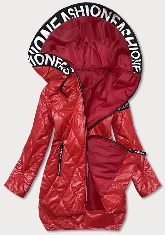 Pikowana kurtka z kapturem czerwona (B8082-4)