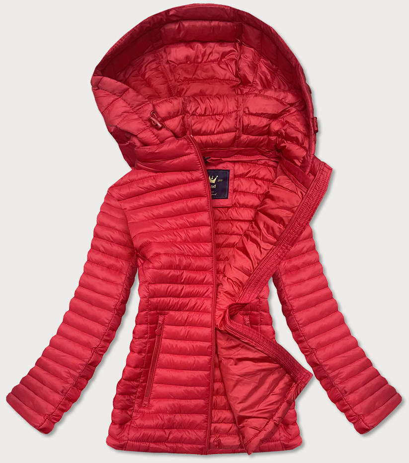Pikowana kurtka z kapturem czerwona (ld-7218)