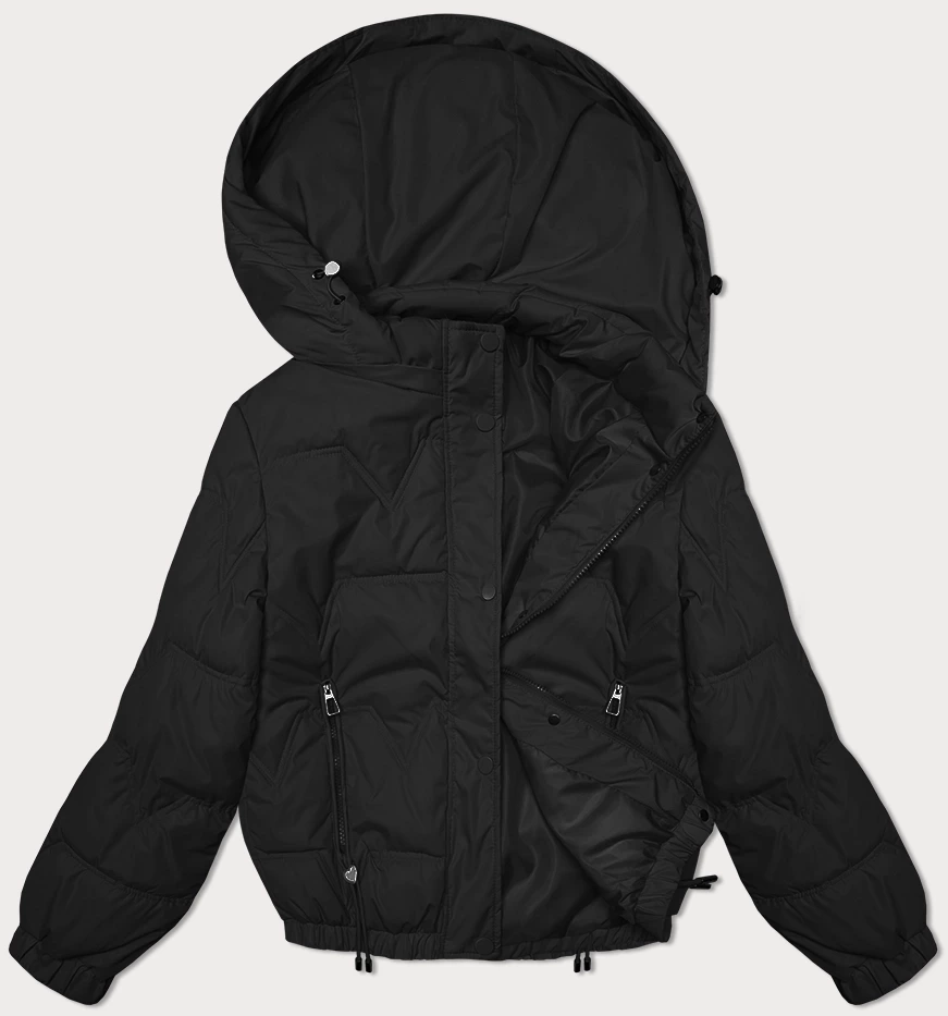 Pikowana kurtka z odpinanym kapturem Miss TiTi czarna (2482)