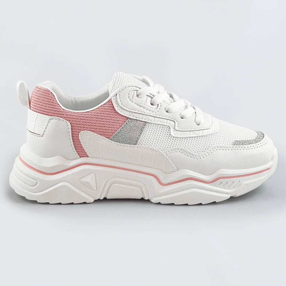 Sneakersy damskie z brokatowymi wstawkami biało-różowe (lu-2)