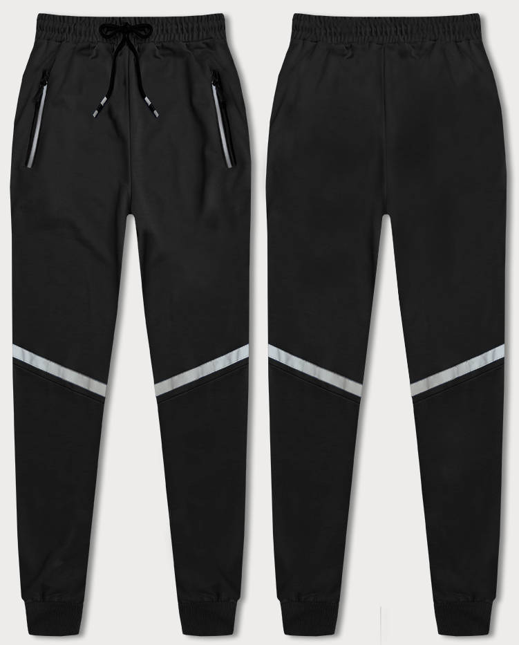 Spodnie dresowe męskie z elementami odblaskowymi czarne (8K189-3)