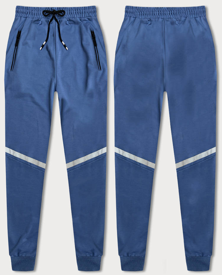 Spodnie dresowe męskie z elementami odblaskowymi niebieskie (8K189-17)