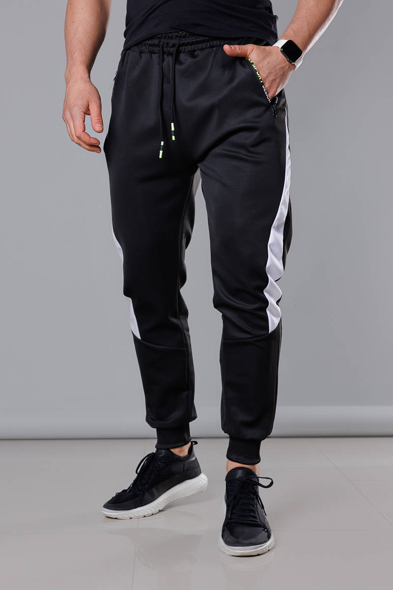 Spodnie dresowe z wstawkami męskie czarny-biały (8K168)