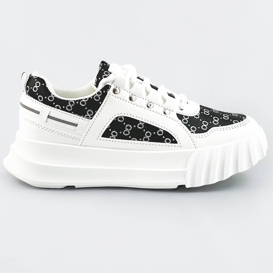Sportowe buty damskie z ozdobnym wzorem biało-czarne (la811)