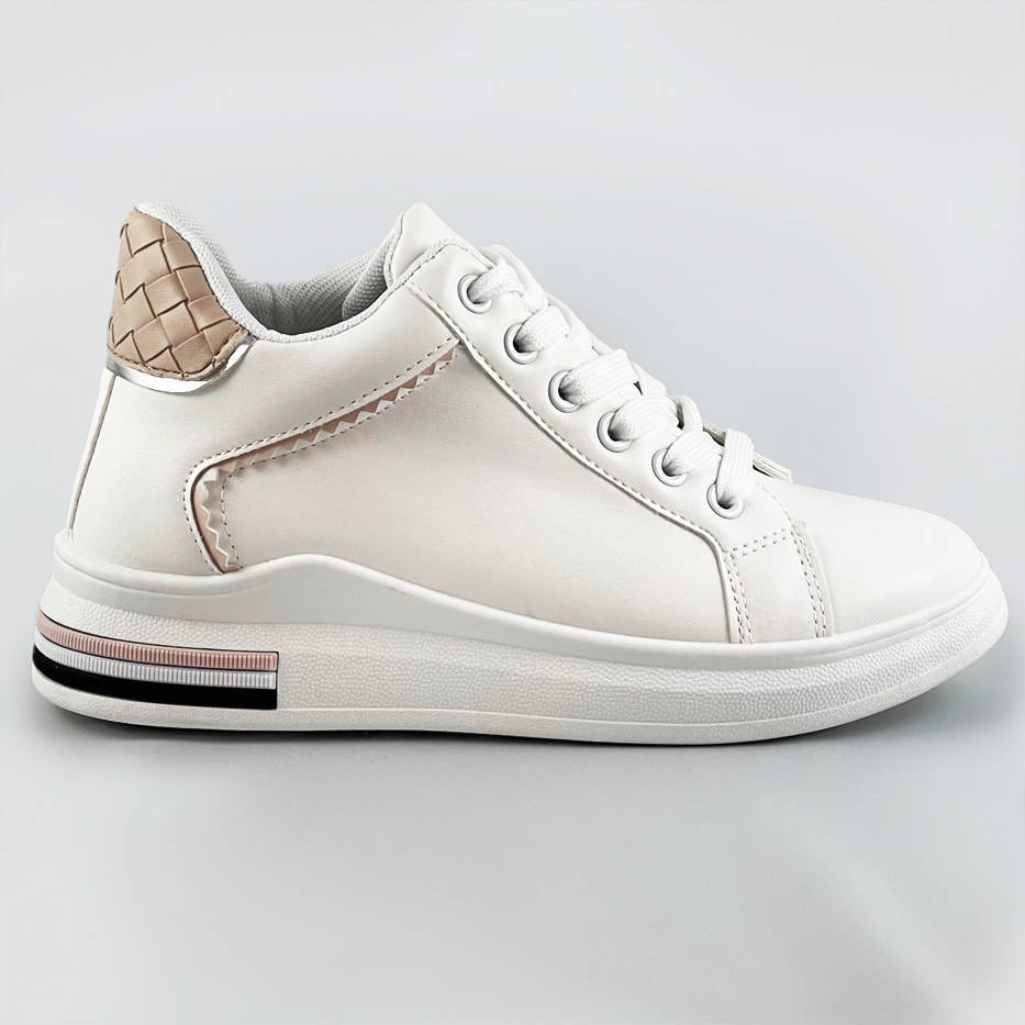 Sportowe buty na ukrytym koturnie biało-beżowe (666-16)