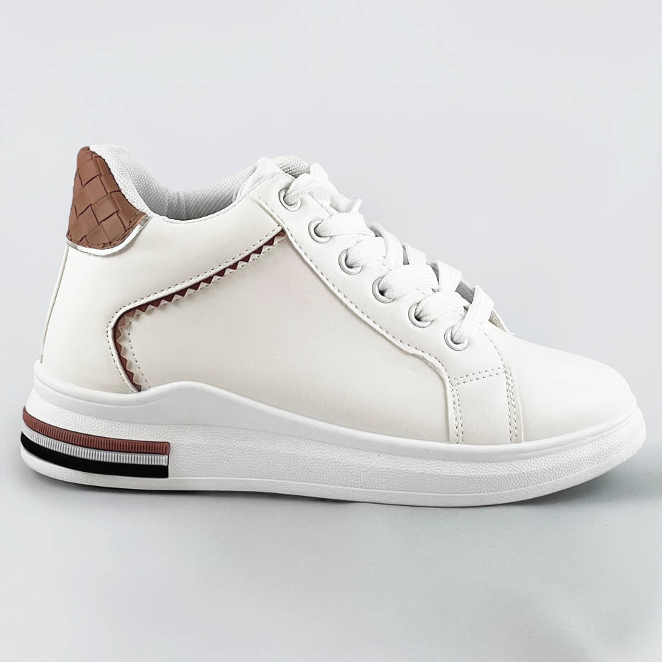 Sportowe buty na ukrytym koturnie biało-brązowe (666-16)