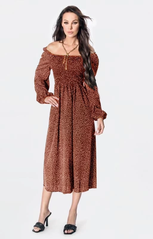 Sukienka hiszpanka w kropki z długim rękawem Ann Gissy ceglana (DLY016)