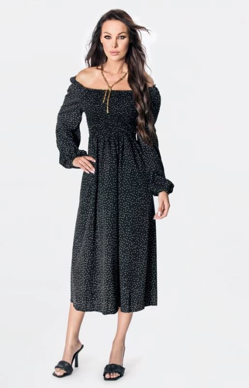 Sukienka hiszpanka w kropki z długim rękawem Ann Gissy czarna (DLY016)