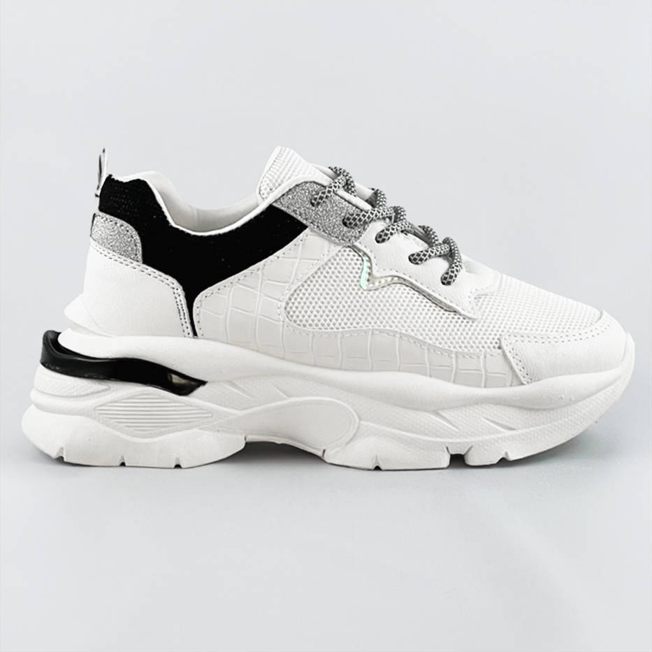 Sznurowane buty sportowe damskie biało-czarne (lu-3)