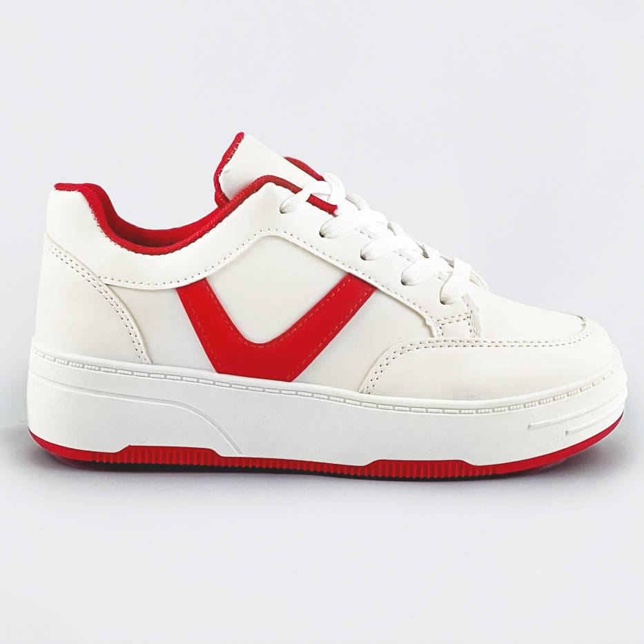 Sznurowane buty sportowe damskie biało-czerwone (s070)