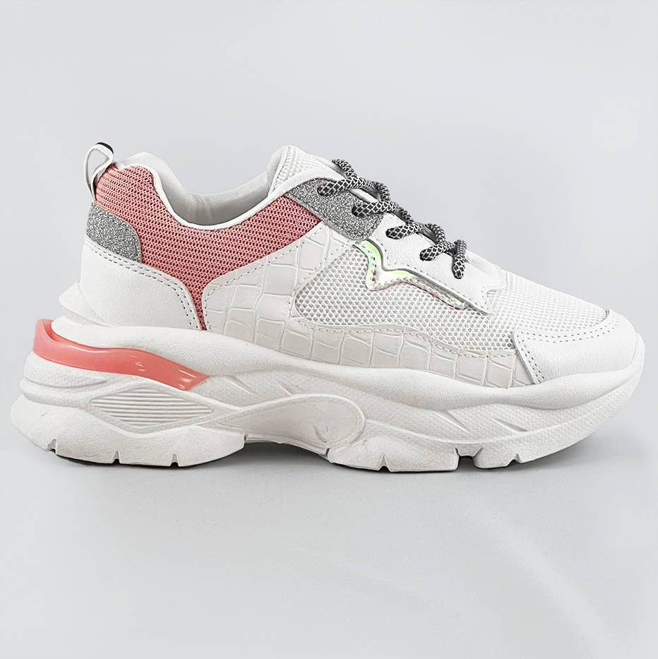 Sznurowane buty sportowe damskie biało-różowe (lu-3)