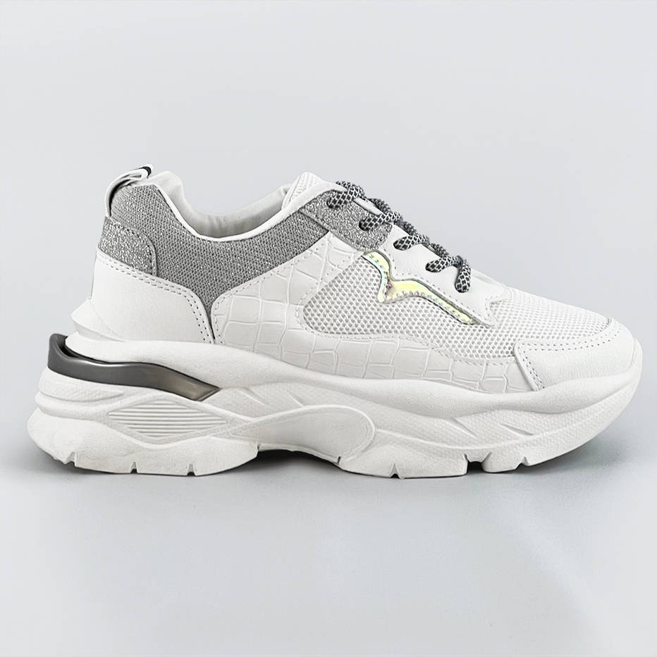 Sznurowane buty sportowe damskie biało-szare (lu-3)