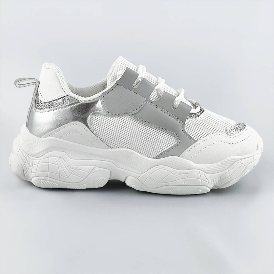 Sznurowane sneakersy damskie biało-szare (172)