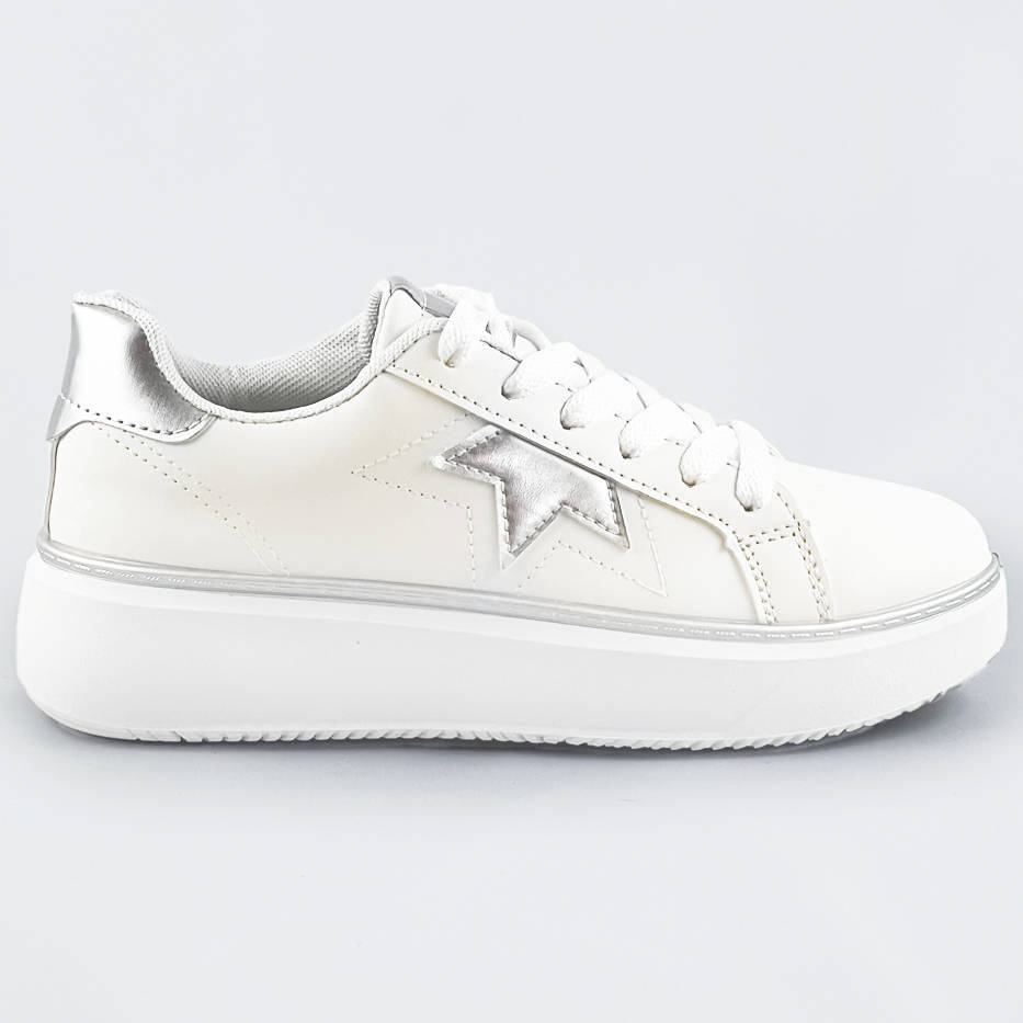 Sznurowane sneakersy z gwiazdką biały-srebrny (bb126l)