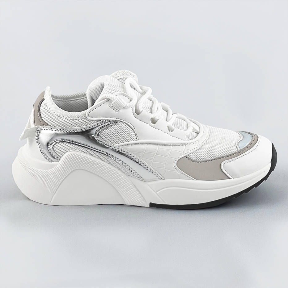 Sznurowane sneakersy z kolorowymi wstawkami białe (6346)