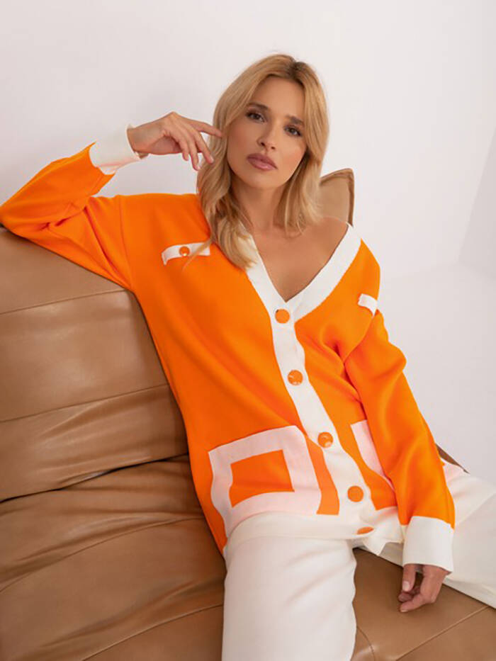 Zestaw rozpinany sweter i szerokie spodnie pomarańcz-ecru (2201)